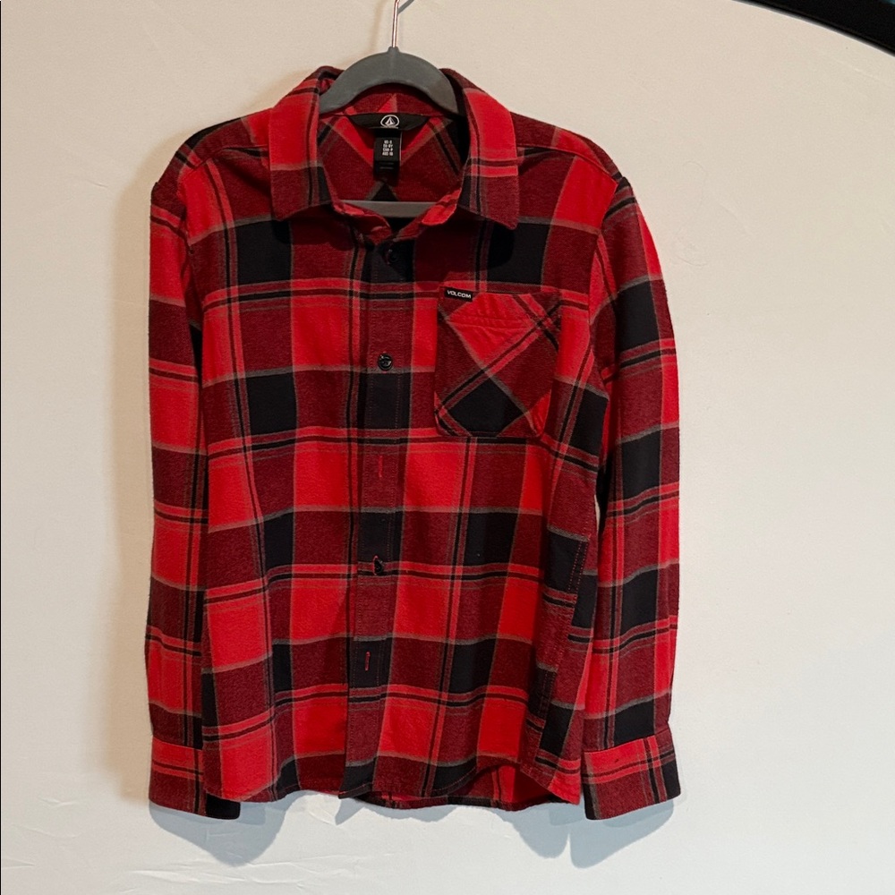 Volcano Red and Black Plaid Flannel Boy’s  Shirt